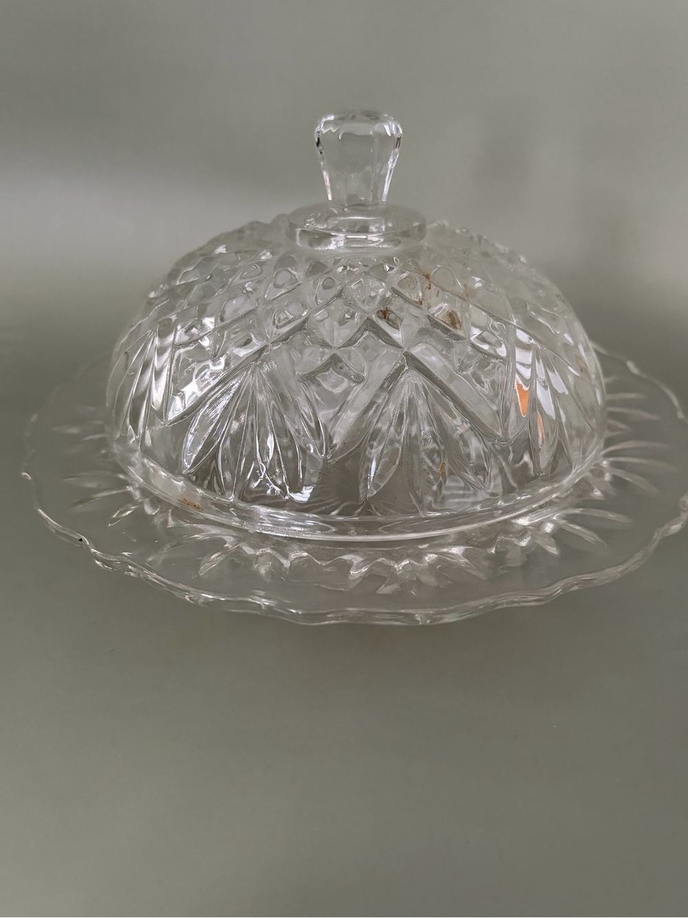 Vintage Anchor Hocking Clear Glass Round Covered Butter Dish & Domed Lid Set